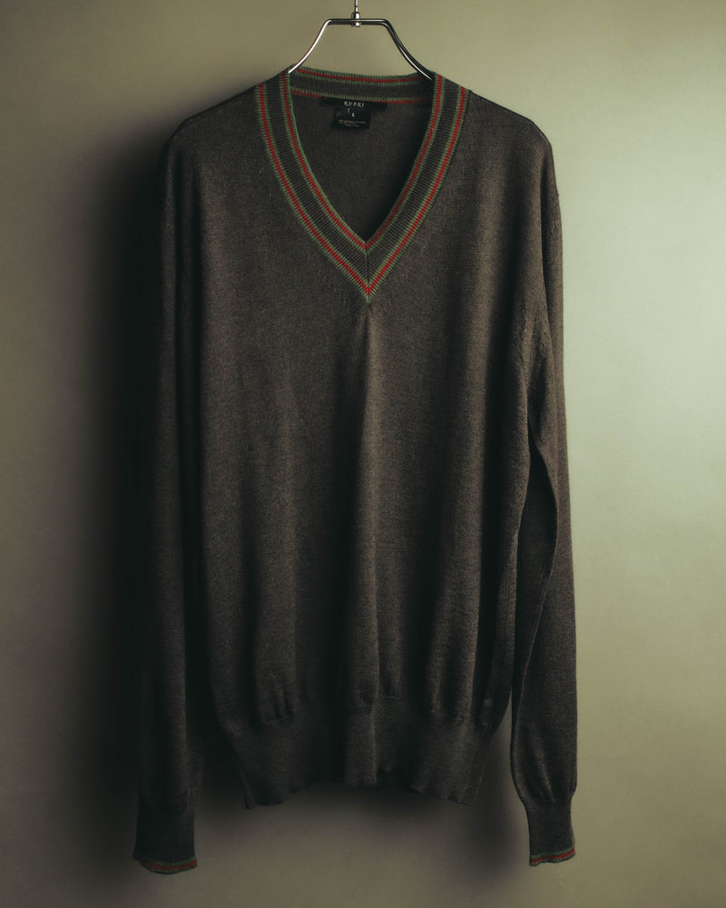 “GUCCI” 90’s-00’s Web stripe V-neck knit sweater