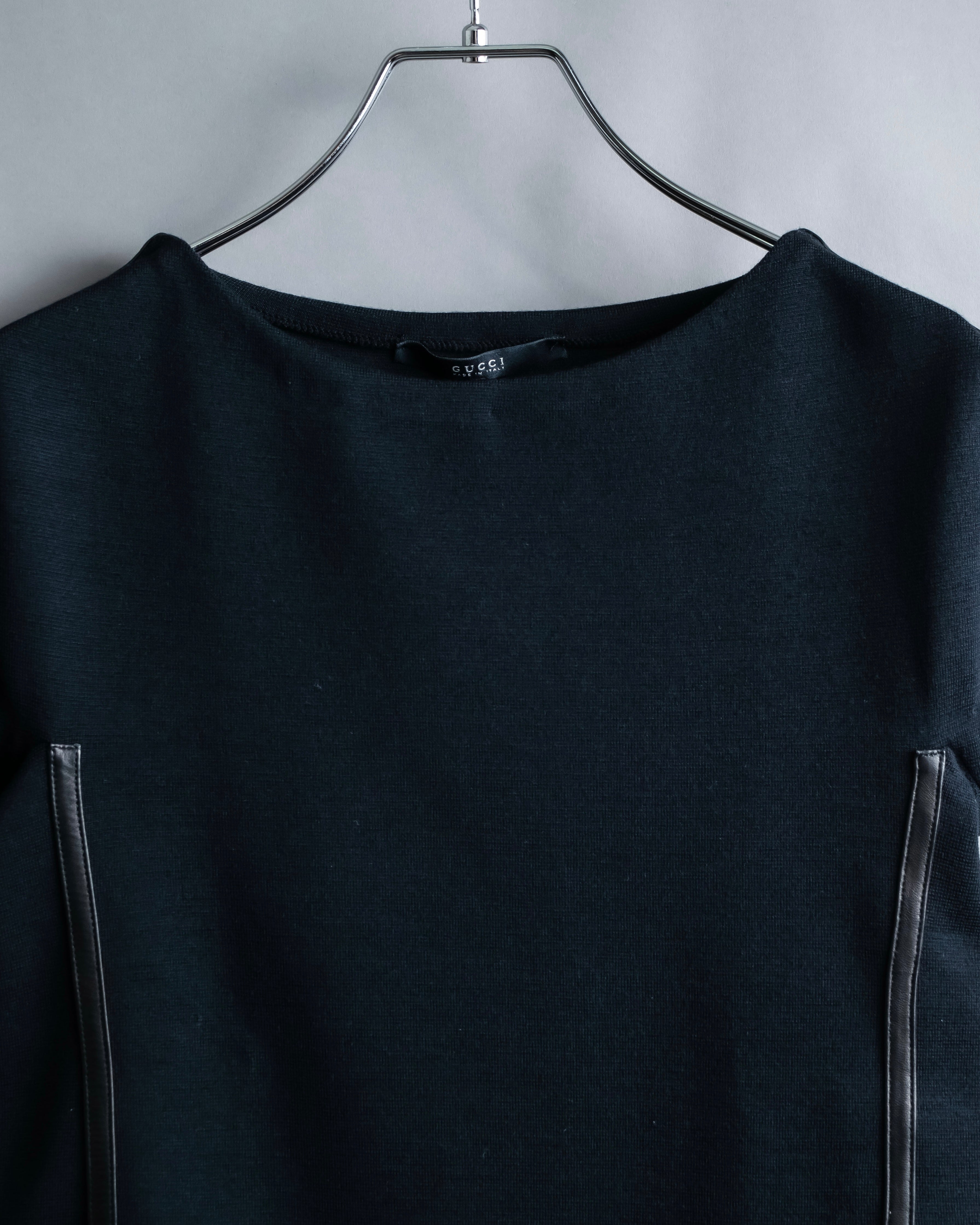 "GUCCI" Leather piping design box sleeve T-shirt