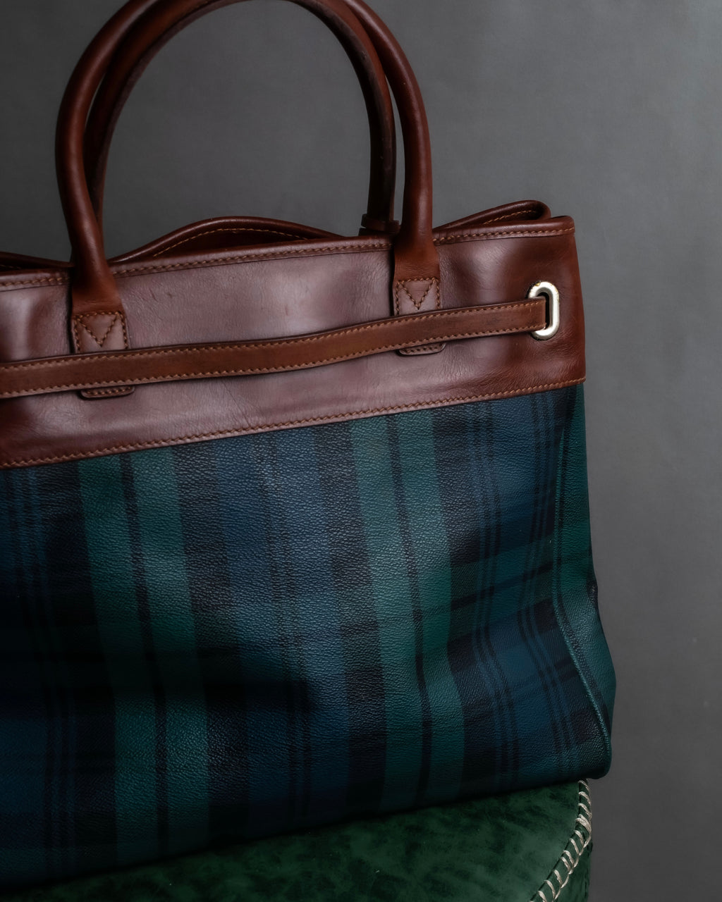 "Ralph Lauren" Blackwatch check canvas leather combination bag