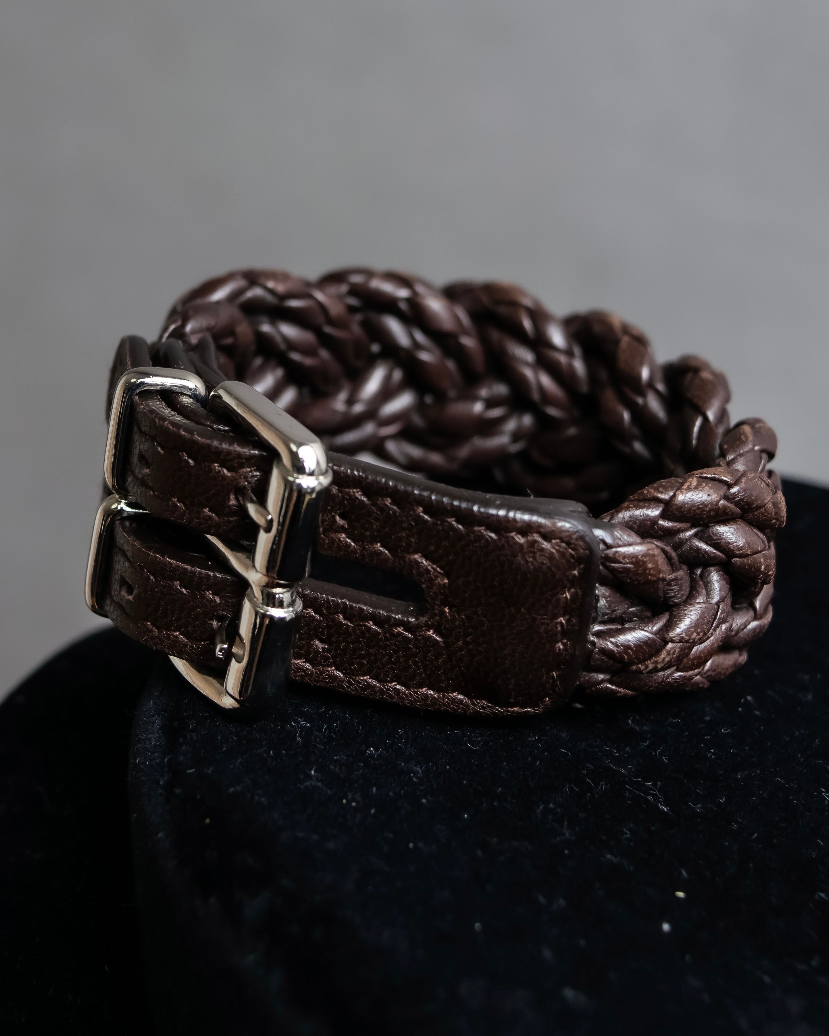 "Vintage intrecciato double buckle leather bracelet"
