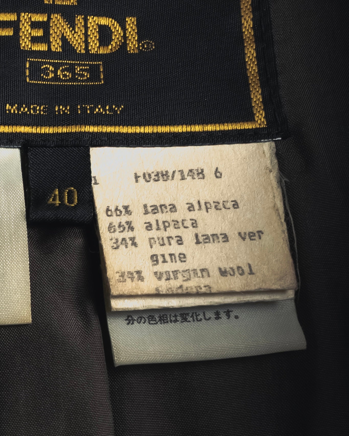 "FENDI" 90’s-00’s Sculptural belted leopard cat fur collar alpaca coat