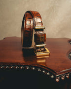 -SPECIAL- “LOEWE” 80’s-90’s Crocodile pattern anagram leather belt