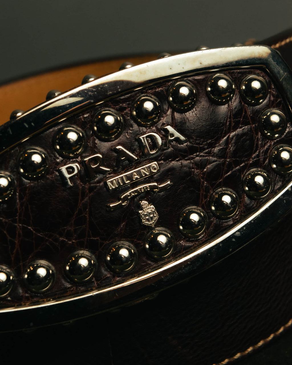 “PRADA” 90’s-00’s Studded logo leather belt