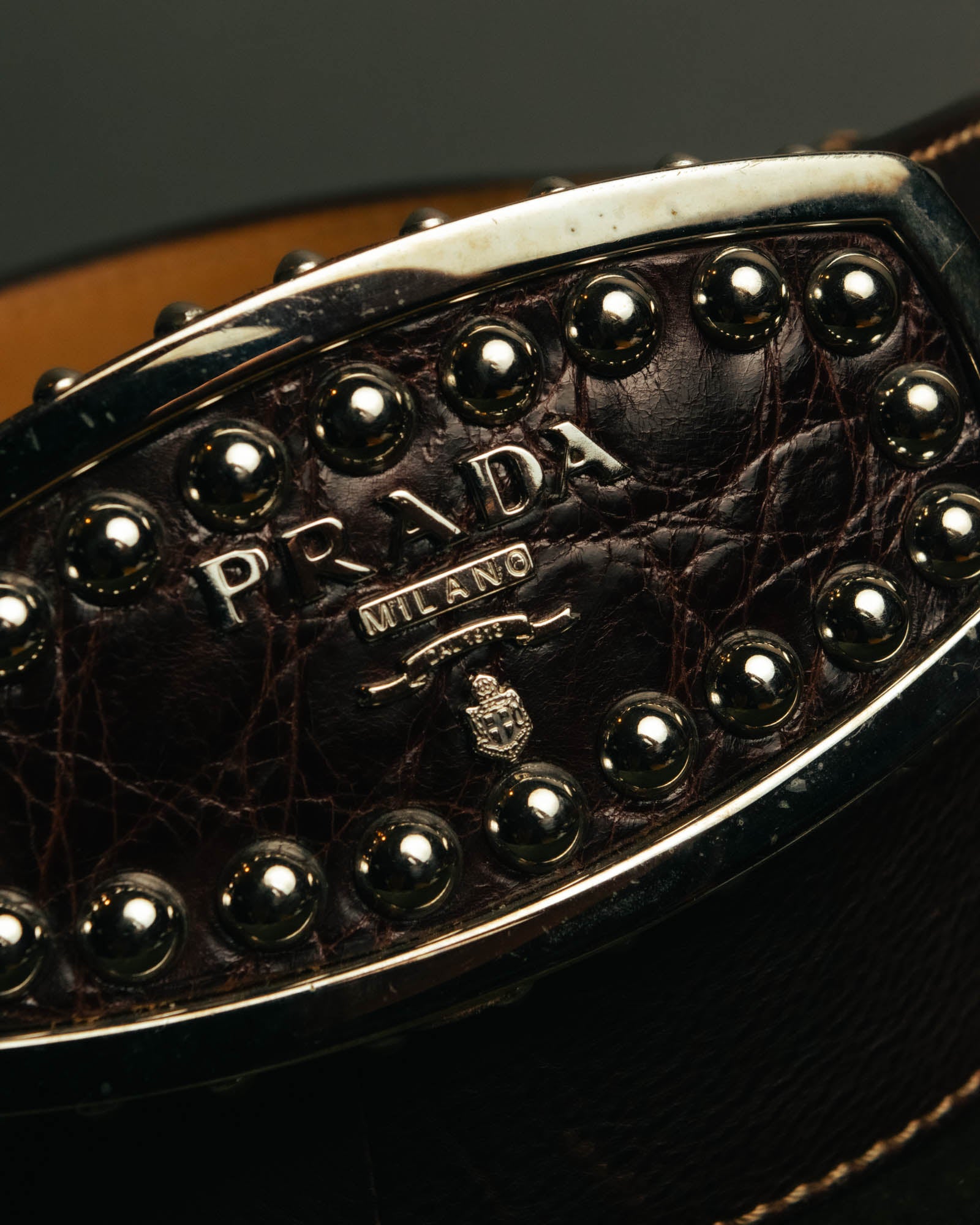 “PRADA” 90’s-00’s Studded logo leather belt