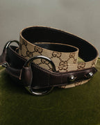 "GUCCI" 00's Large horsebit GG canvas wide waist belt