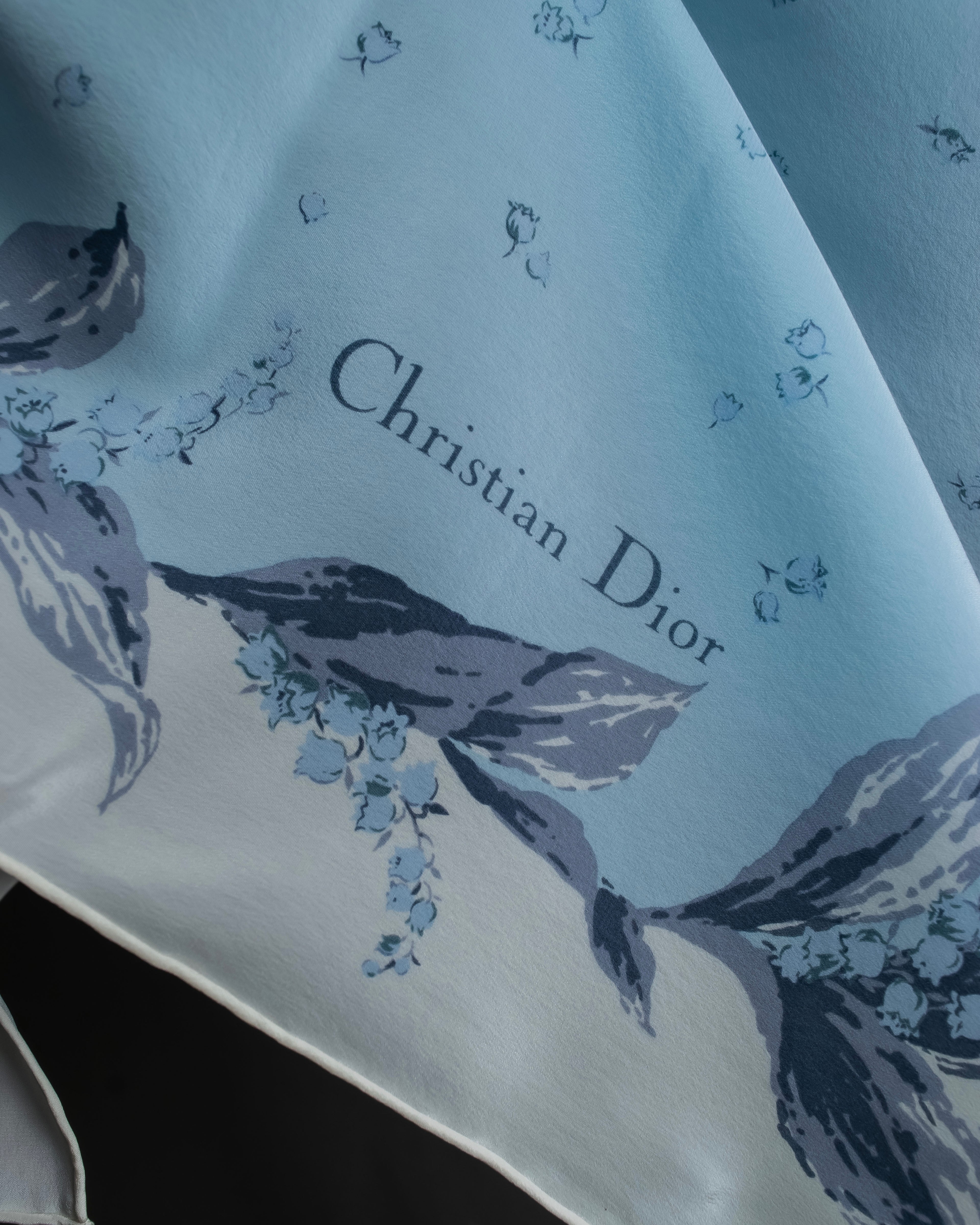 "Christian Dior" Bird motif silk scarf