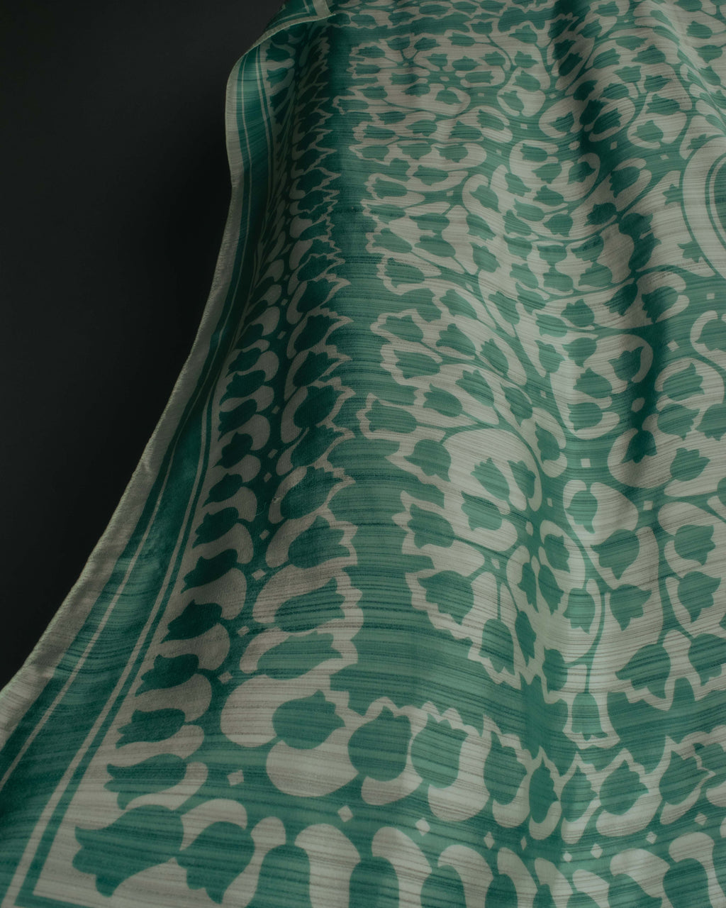 "Christian Dior" 85's-95's Vintage emerald tulip botanical silk shantung scarf