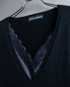 "DOLCE & GABBANA" Lace layered design V-neck knit
