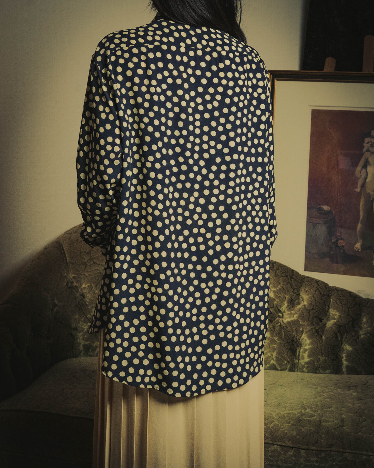 -SPECIAL- "Saint Laurent" 2019-2020 Polka dot silk long sleeve shirt