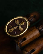 "JEAN PAUL GAULTIER" Cross motif leather panel gold ring