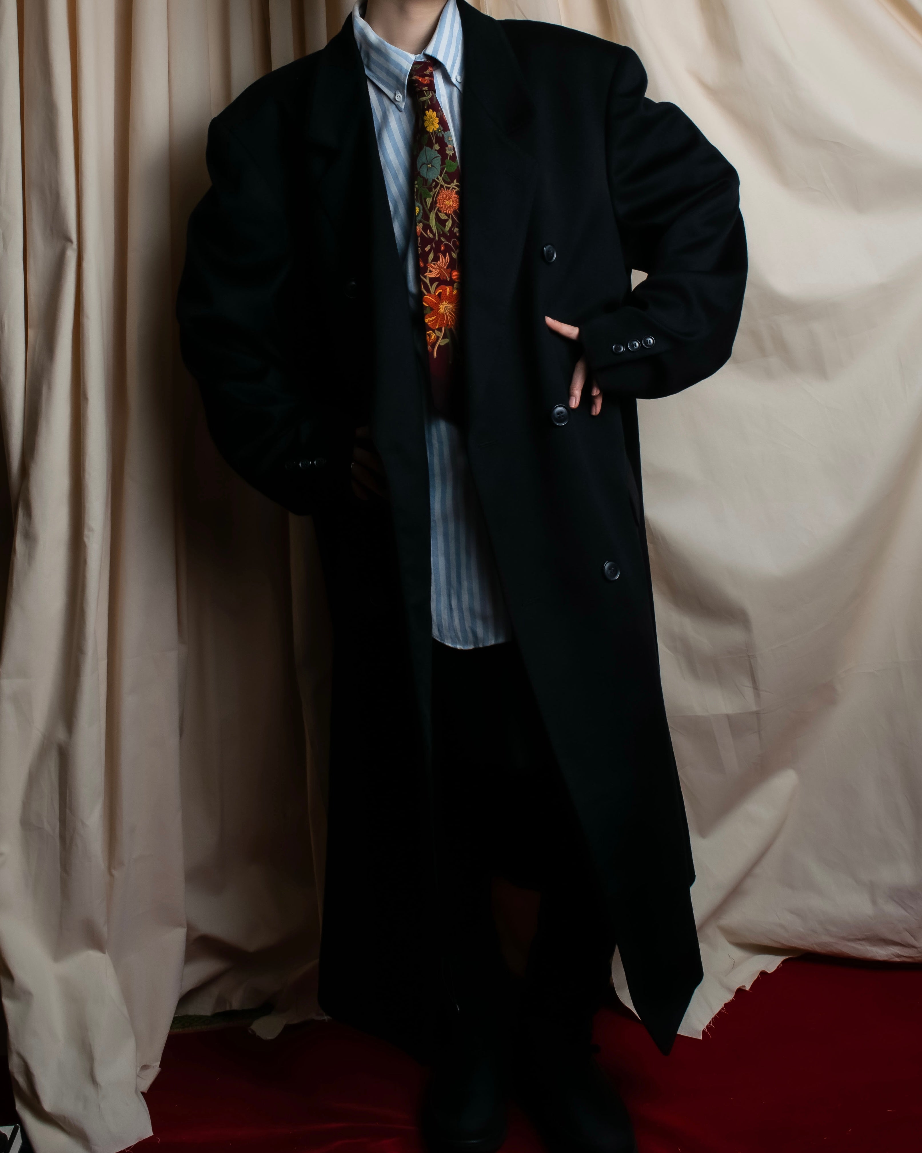 "Vintage super maxi length double-breasted oversized chester coat"