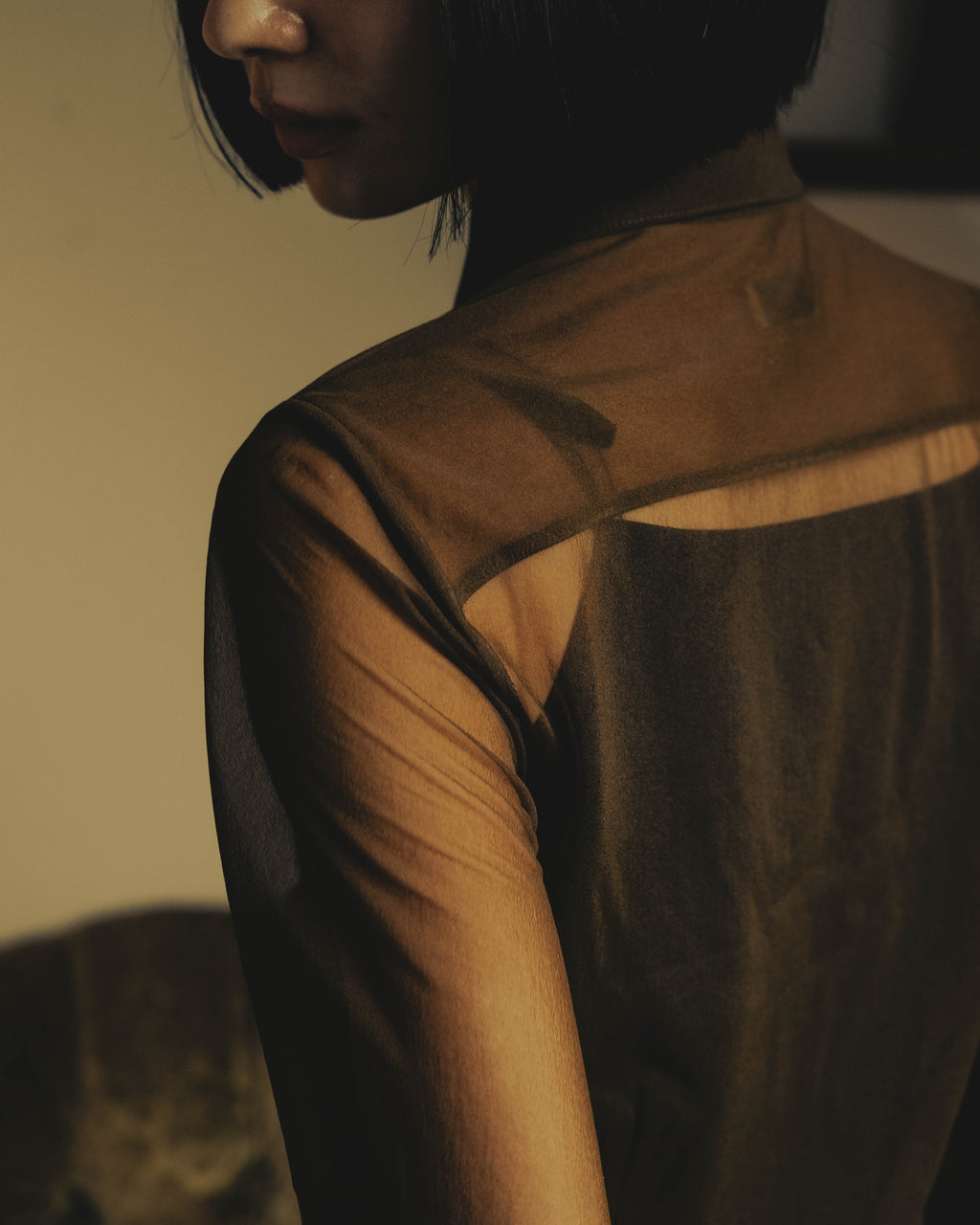 -SPECIAL- “Dries Van Noten” 20’s Sheer brown tailored long sleeve shirt