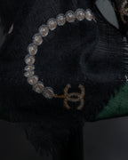 "CHANEL" Pearl fringe design gauze scarf