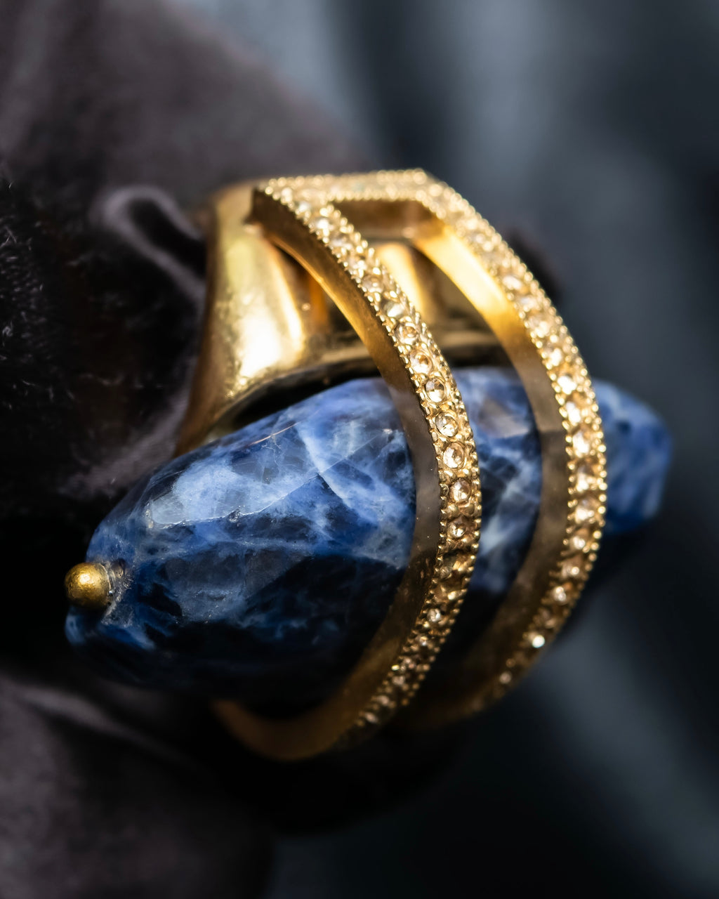 "Christian Dior" Sodalite Stone Gold Accent Ring