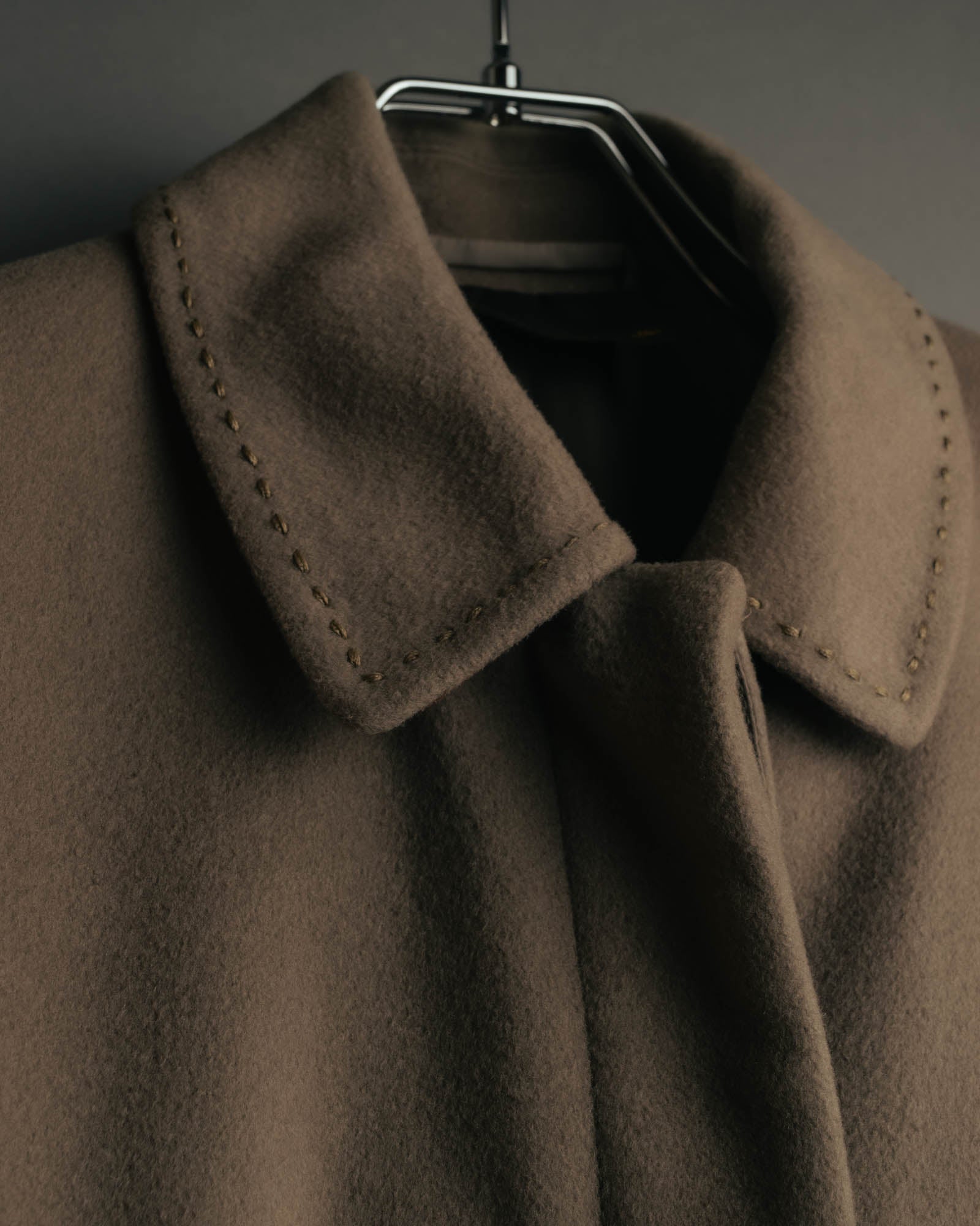 -SPECIAL- "FENDI" 90's-00's Cashmere blend long coat with leather contrast