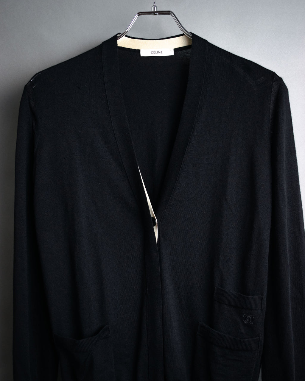 “CELINE” 2010’s Contrast placket wool silk cardigan