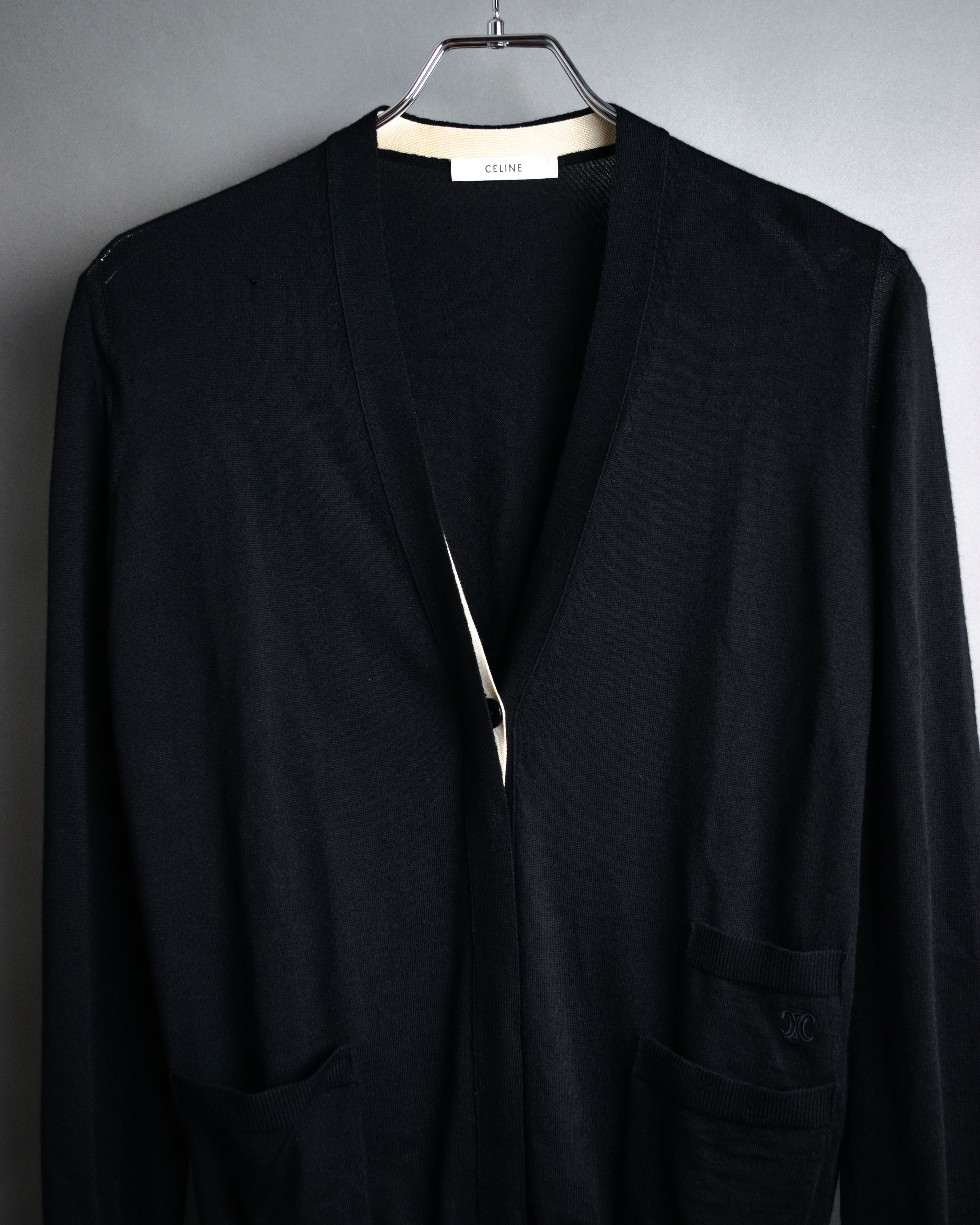 “CELINE” 2010’s Contrast placket wool silk cardigan