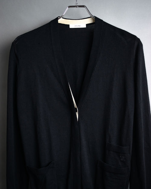 “CELINE” 2010’s Contrast placket wool silk cardigan