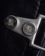 "CELINE" Front metal buckle detail leather skirt