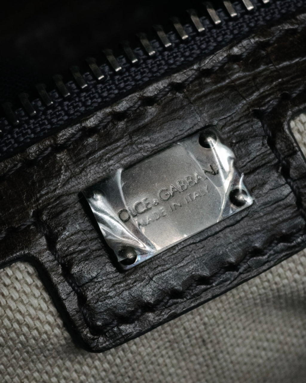 "DOLCE & GABBANA" 00’s-10’s Grained leather canvas-lined satchel bag