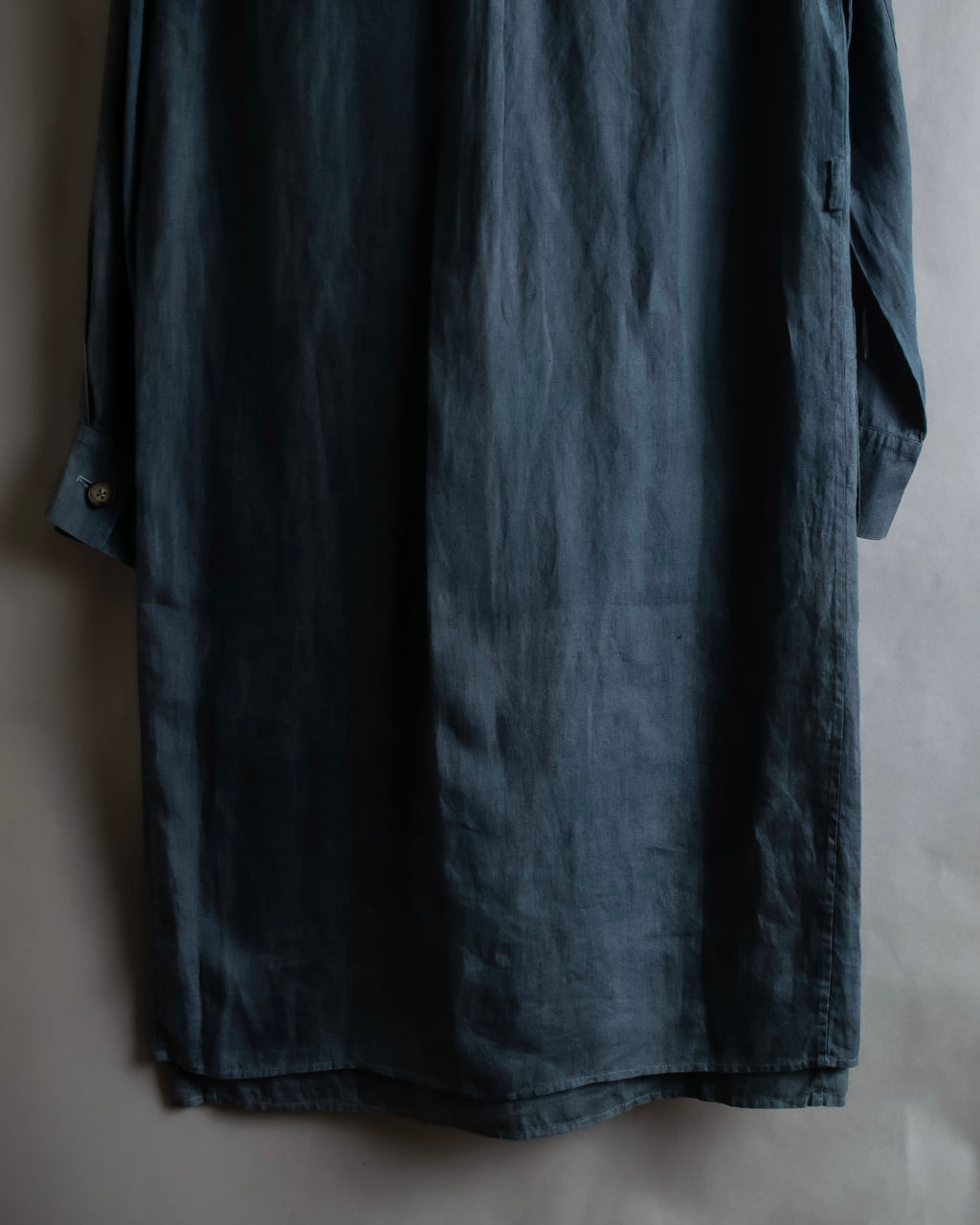 "HERMES" 90's Military detail linen long shirt dress