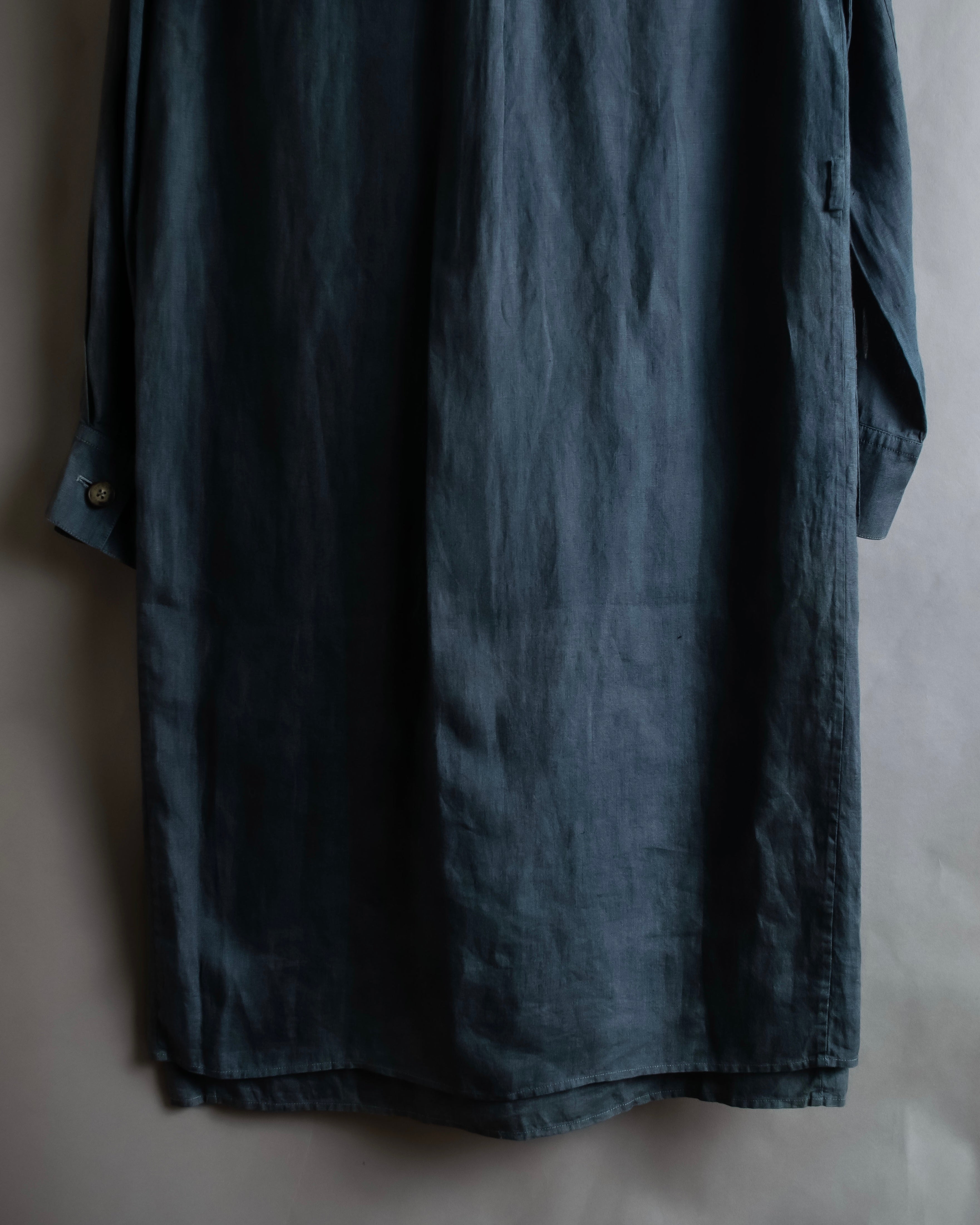 "HERMES" 90's Military detail linen long shirt dress