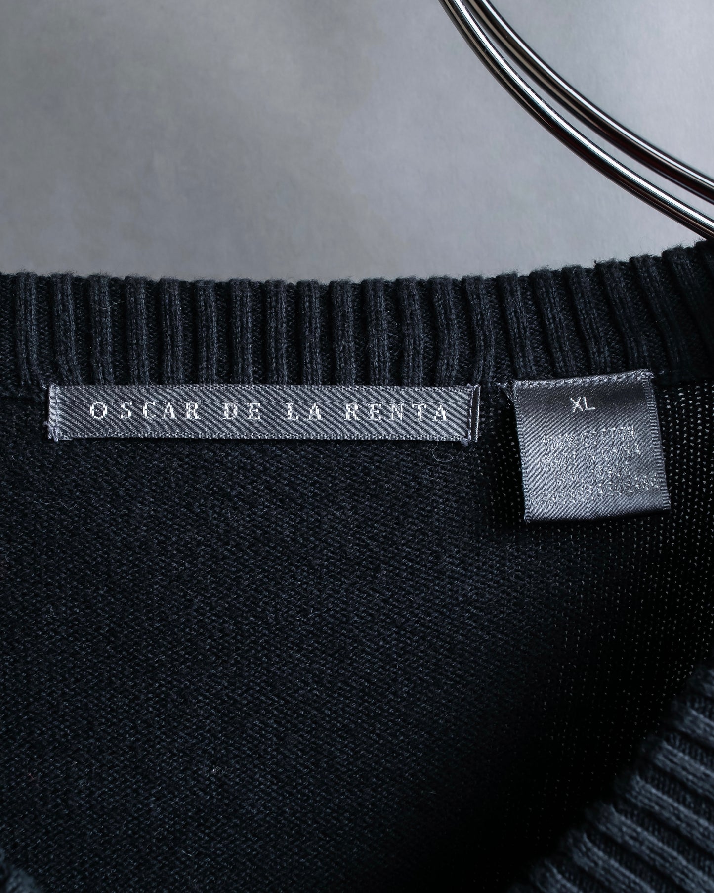 "OSCAR DE LA RENTA" Stitching argyle pattern V-neck oversized knit pullover