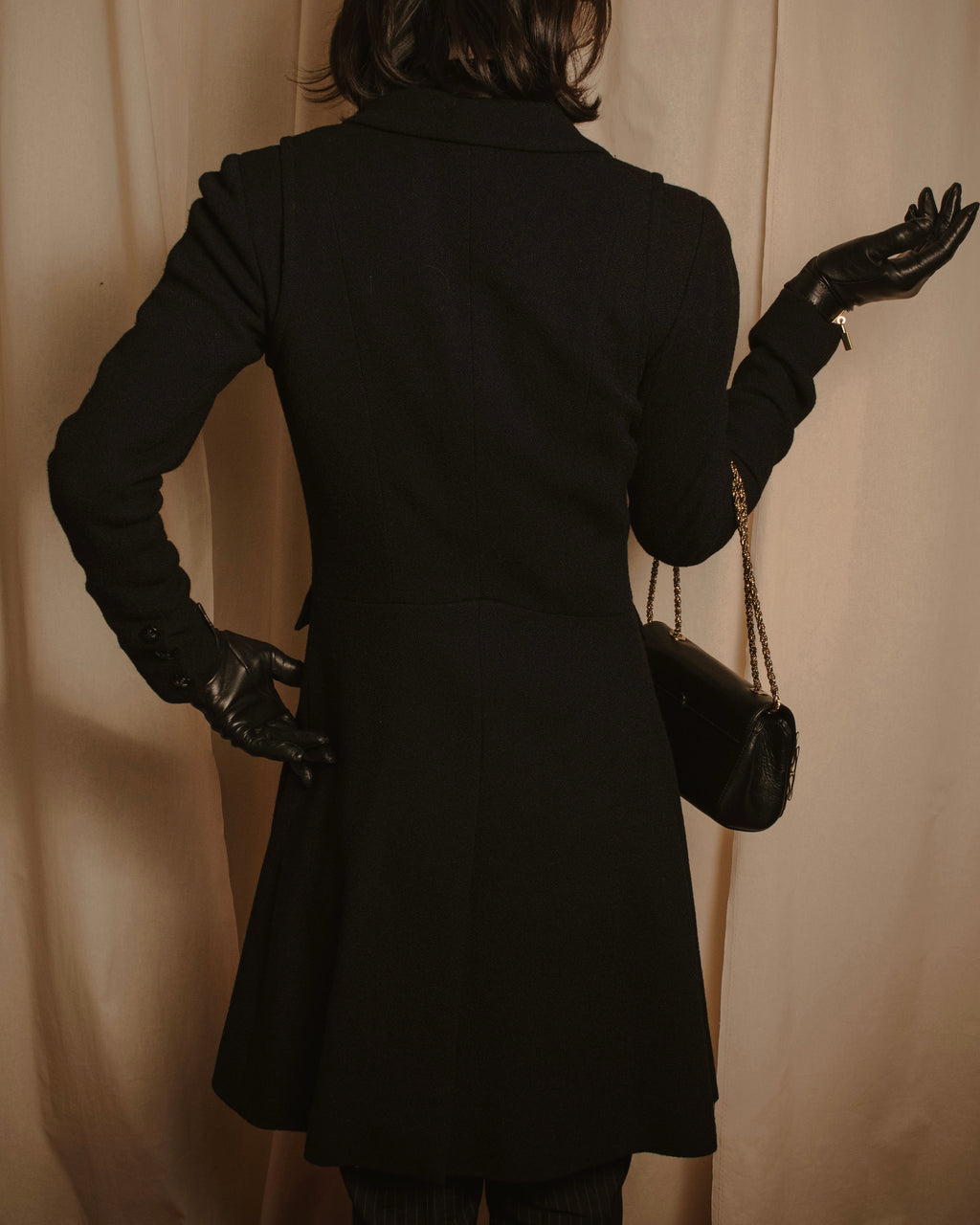 –SPECIAL– "CHANEL" 04SS sculpted princess-line wool crepe coat