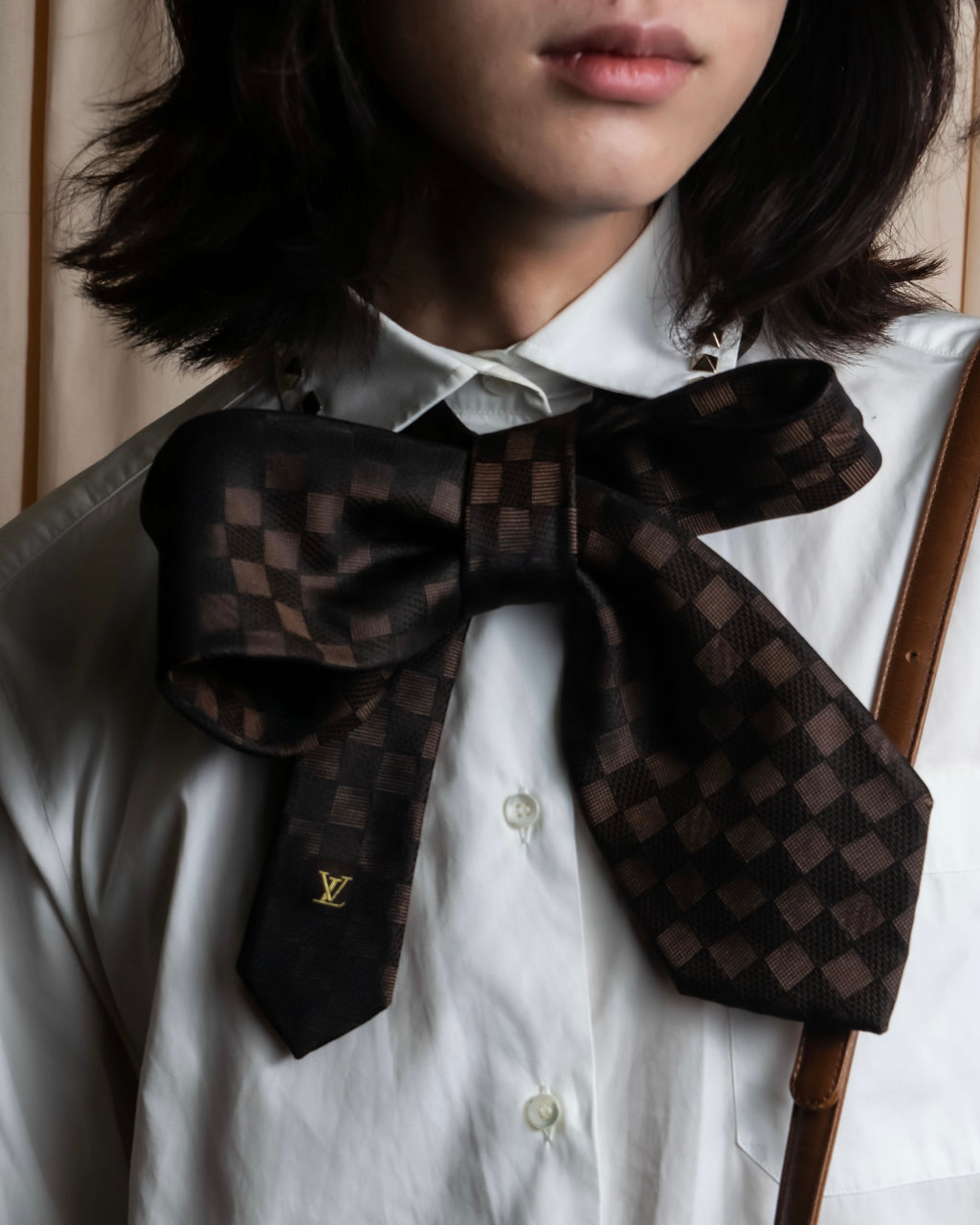 "LOUIS VUITTON" Damier check silk jacquard neck tie