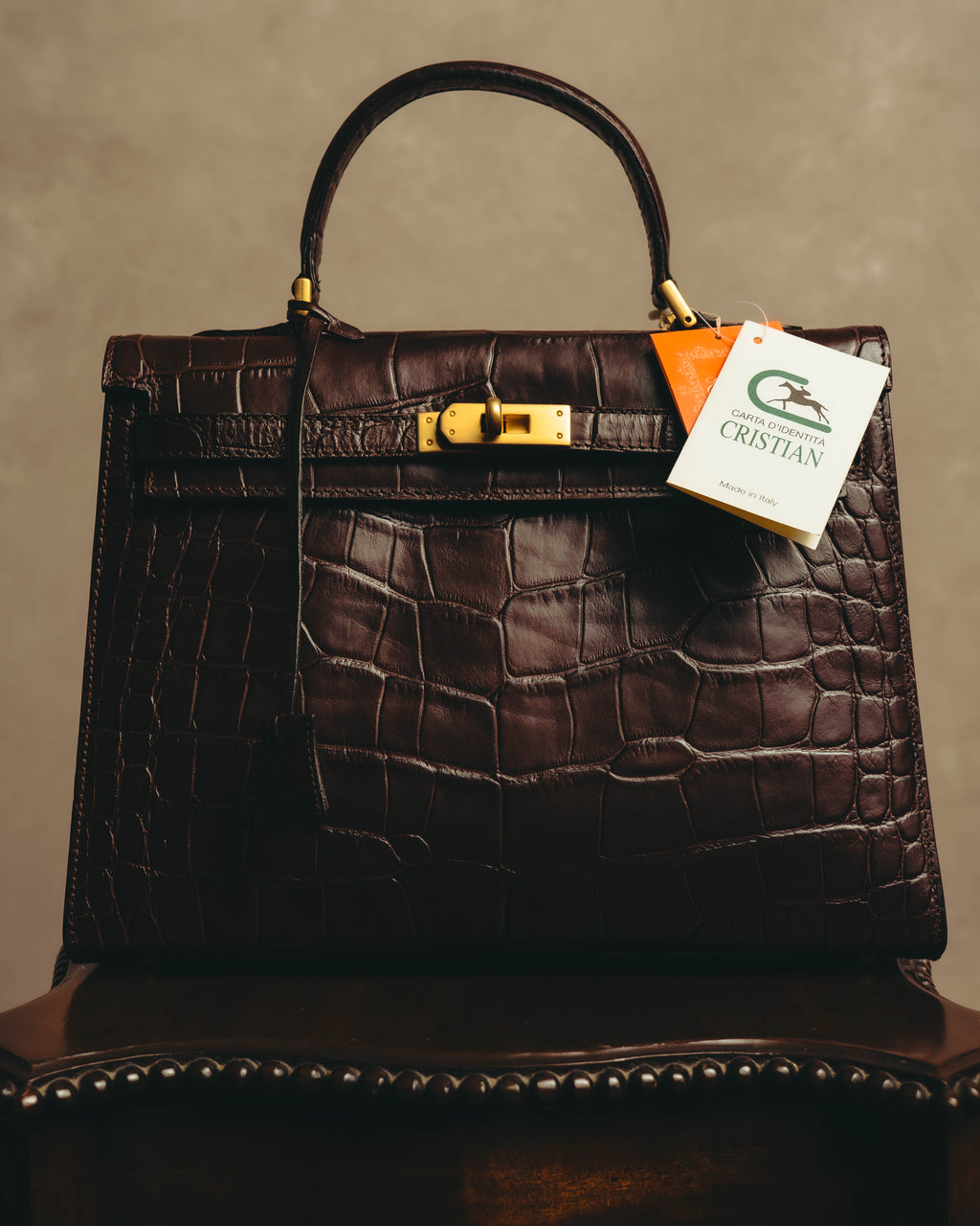 -SPECIAL- "CRISTIAN FLORENCE" 90's-00's Classic crocodile embossed leather structured top handle bag
