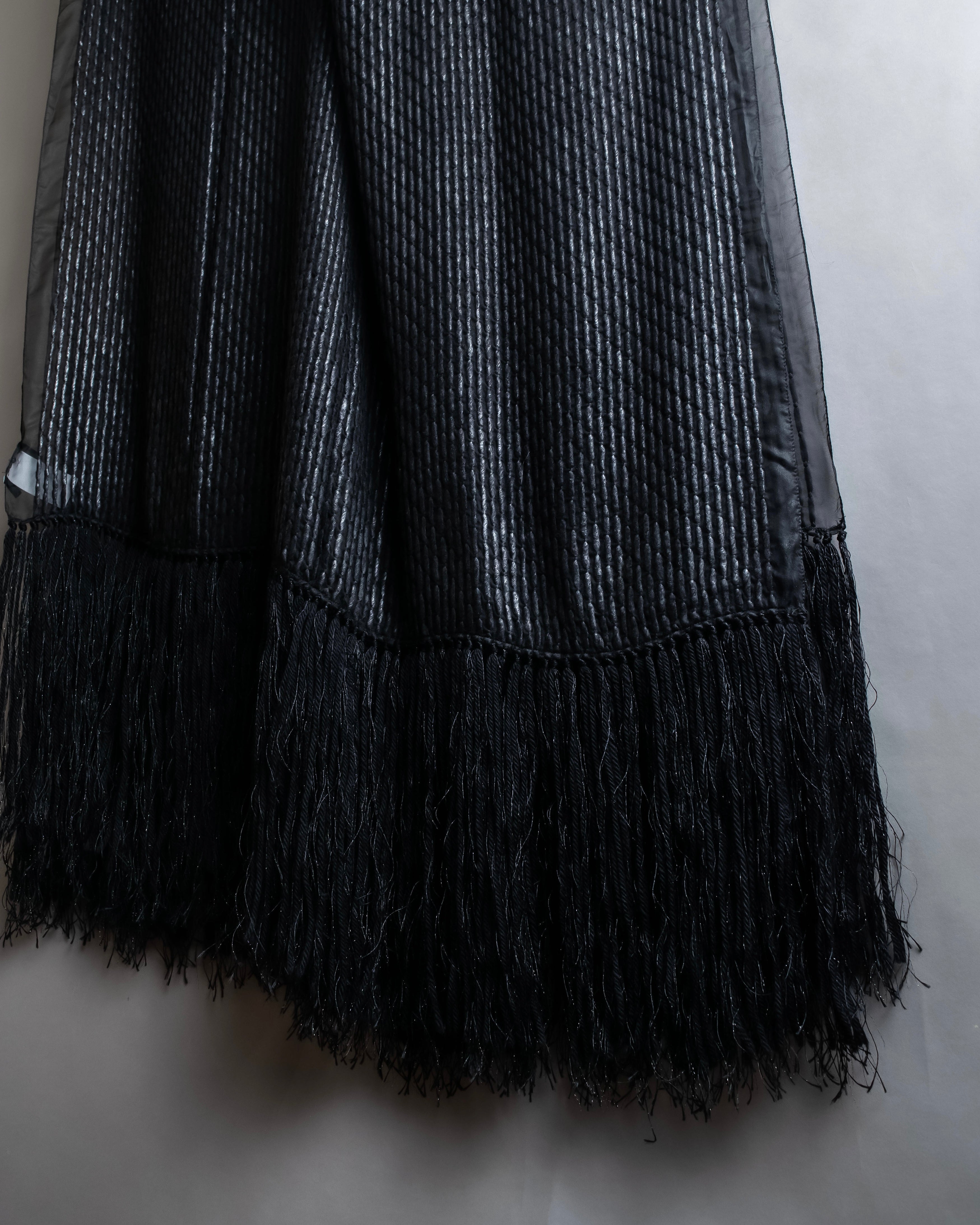 "GIORGIO ARMANI" Waffle low gauge knit fringe design stole