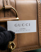 "GUCCI" Duilio brogue brown leather shoulder bag