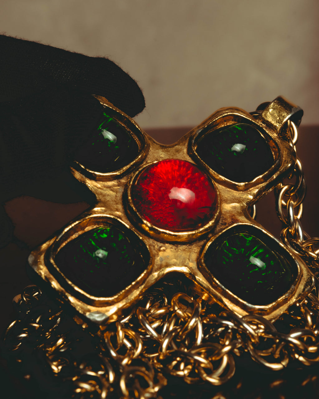–SPECIAL– "CHANEL" 80's Gripoix Byzantine cross pendant necklace