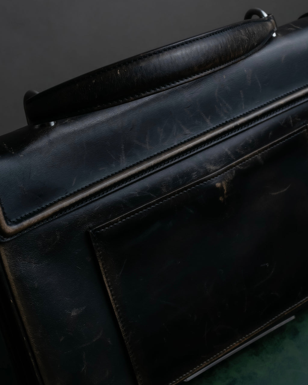 "PRADA" Aged metal parts design leather hand bag