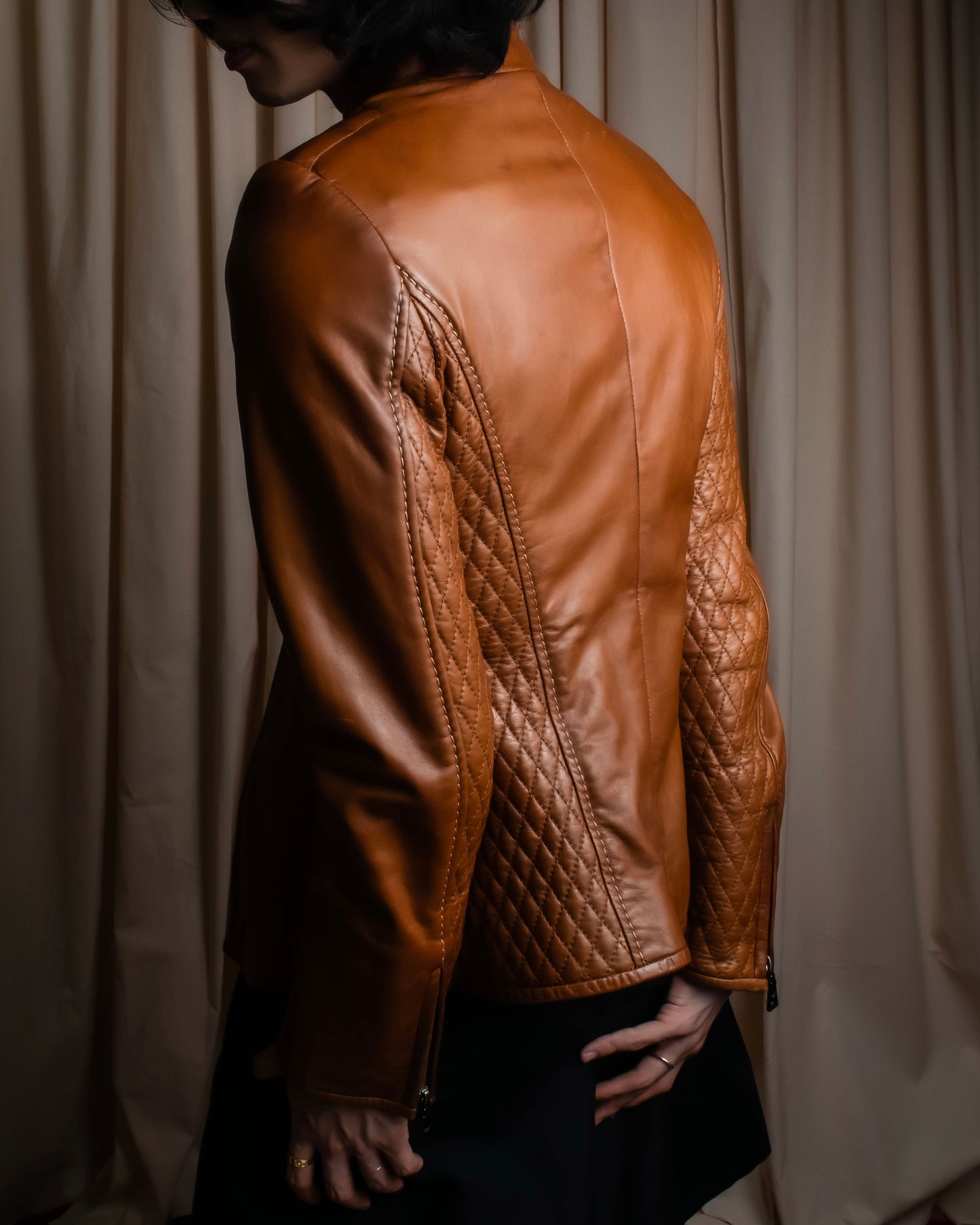 "EMPORIO ARMANI"  Quilted design brown color leather jacket