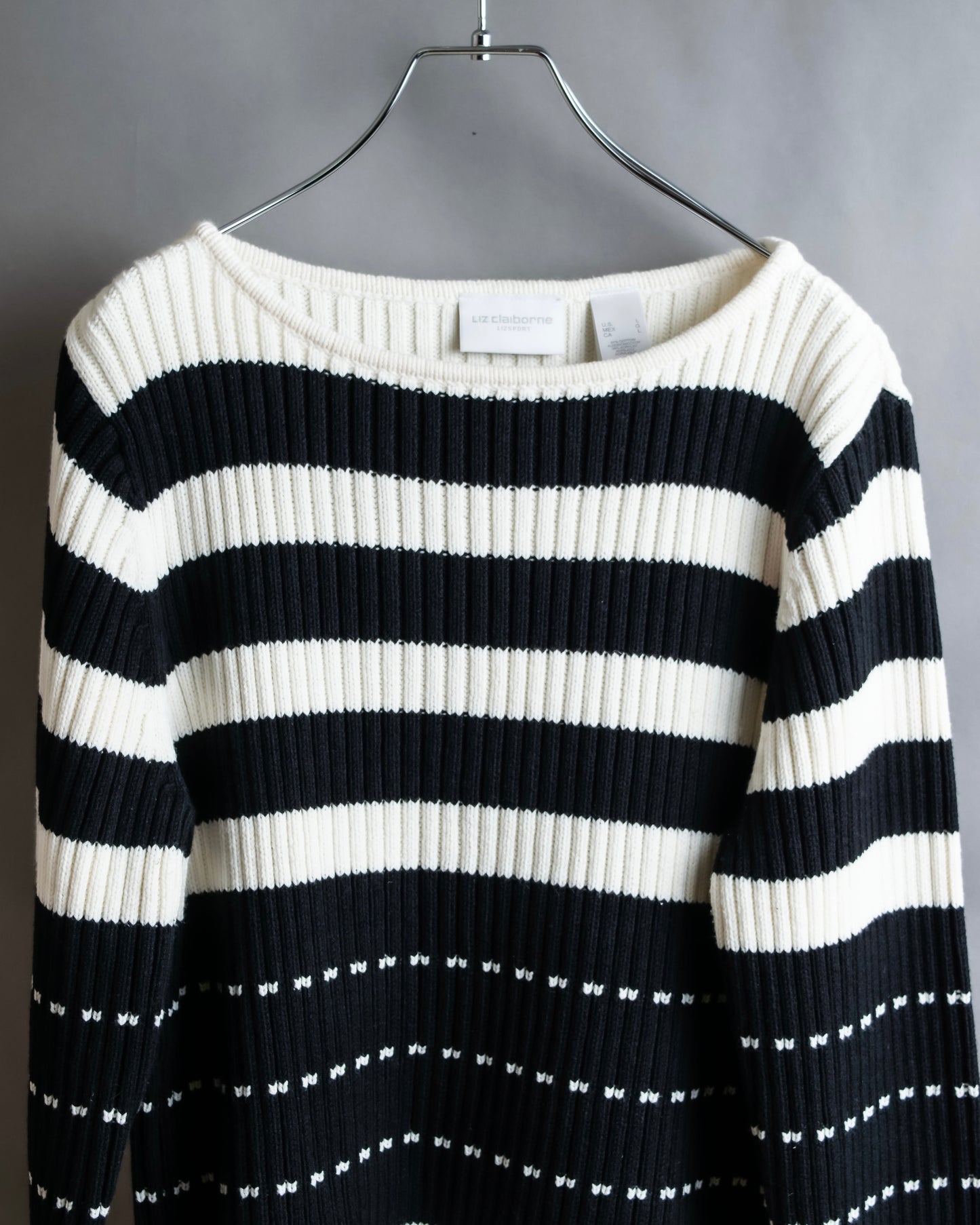 "liz claiborne" Thick pitch striped bicolor knit pullover