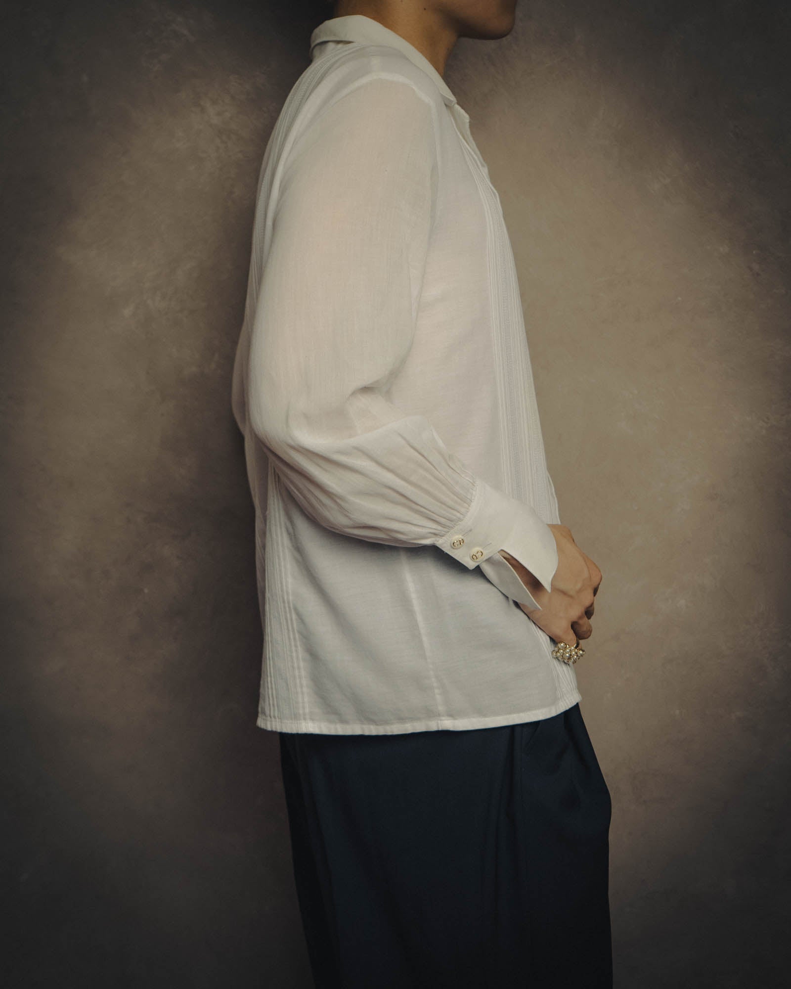 -SPECIAL- “Christian Dior” 90’s-00’s pleated bib dress shirt