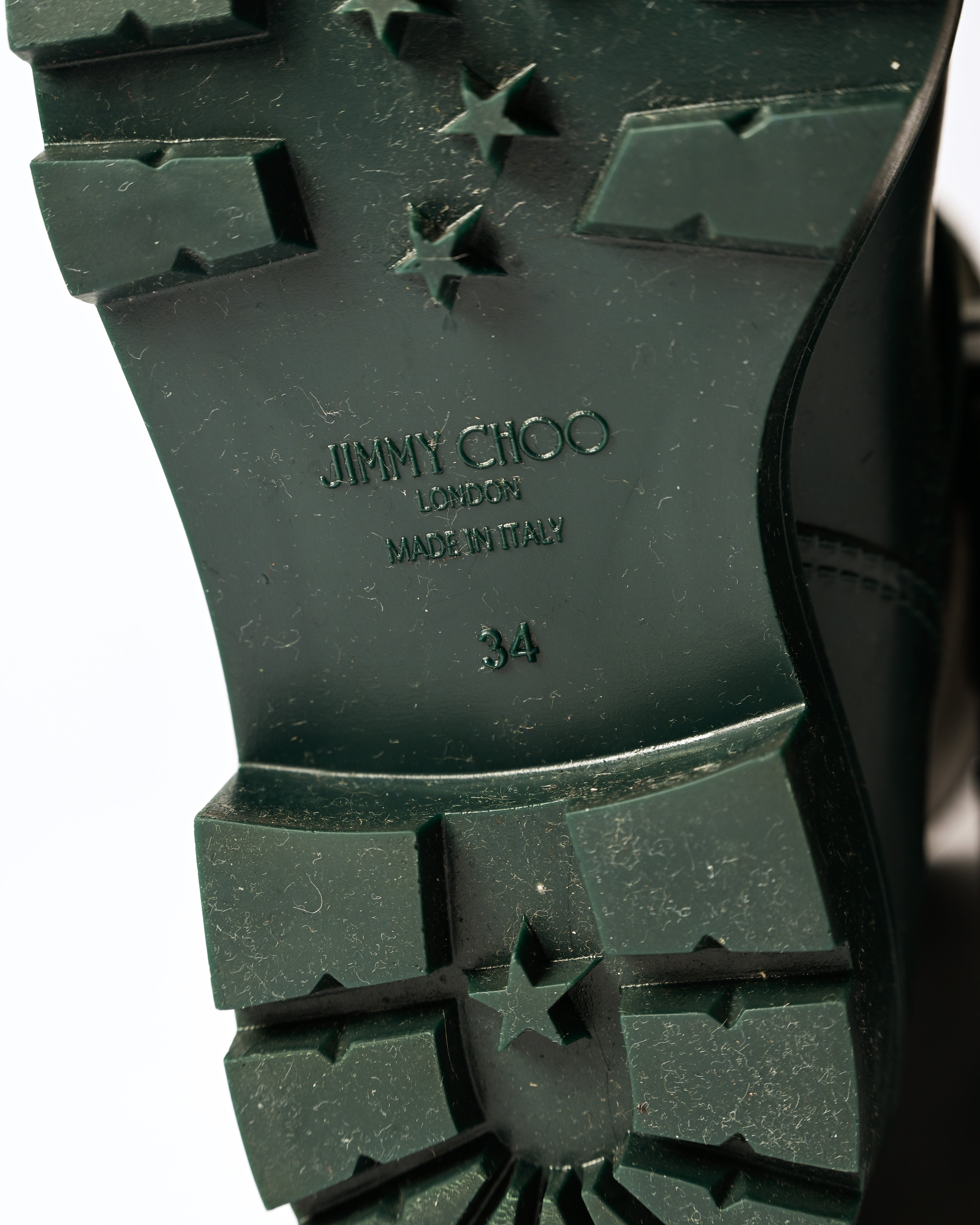 JIMMY CHOO/ Belts Detailed Rubber Rain Boots Dark Green