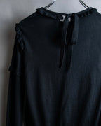 "VALENTINO" Ruffle＆lace design black knit