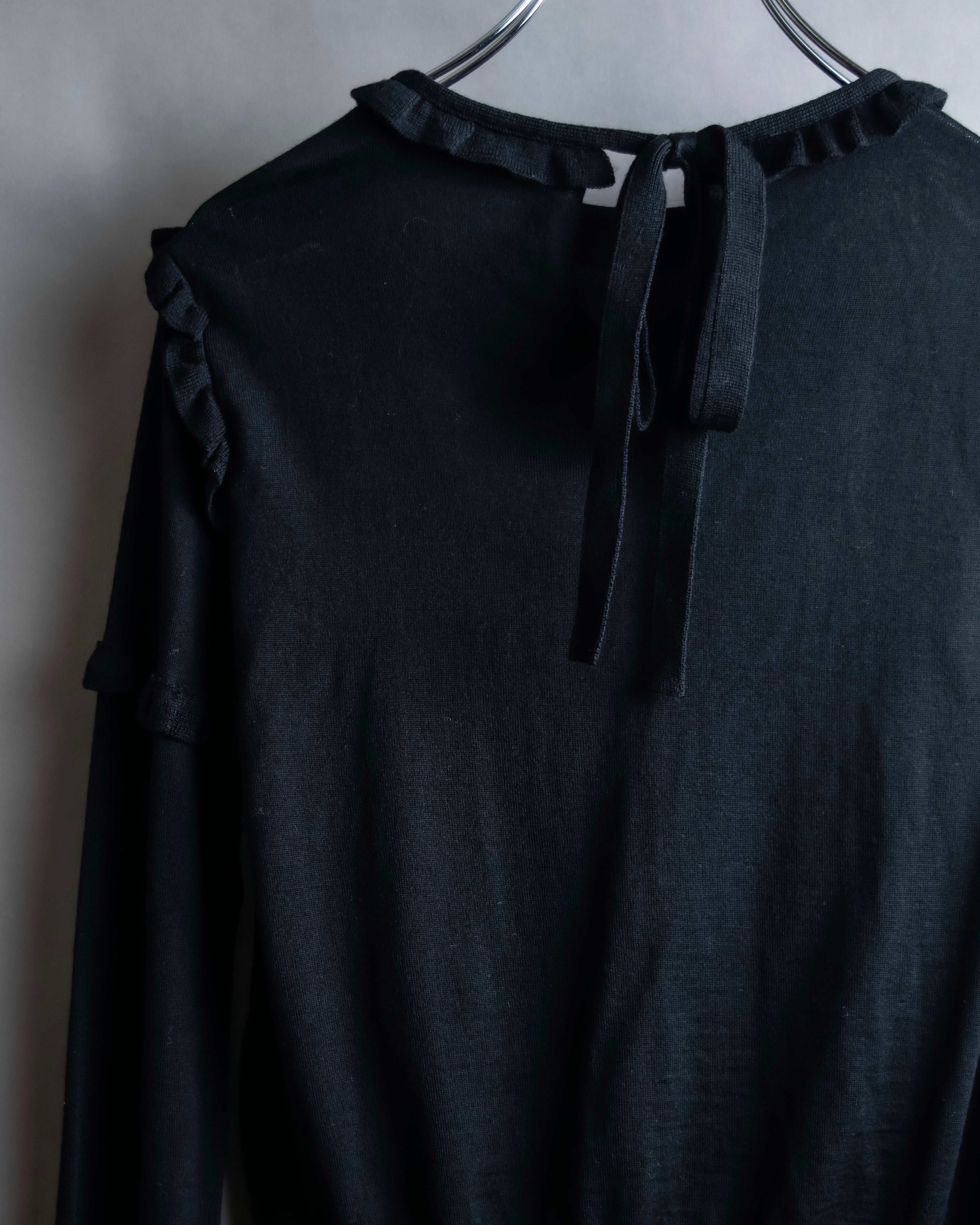 "VALENTINO" Ruffle＆lace design black knit