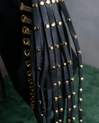 "MICHEAL KORS" Crescent fringe leather braided design shoulder bag