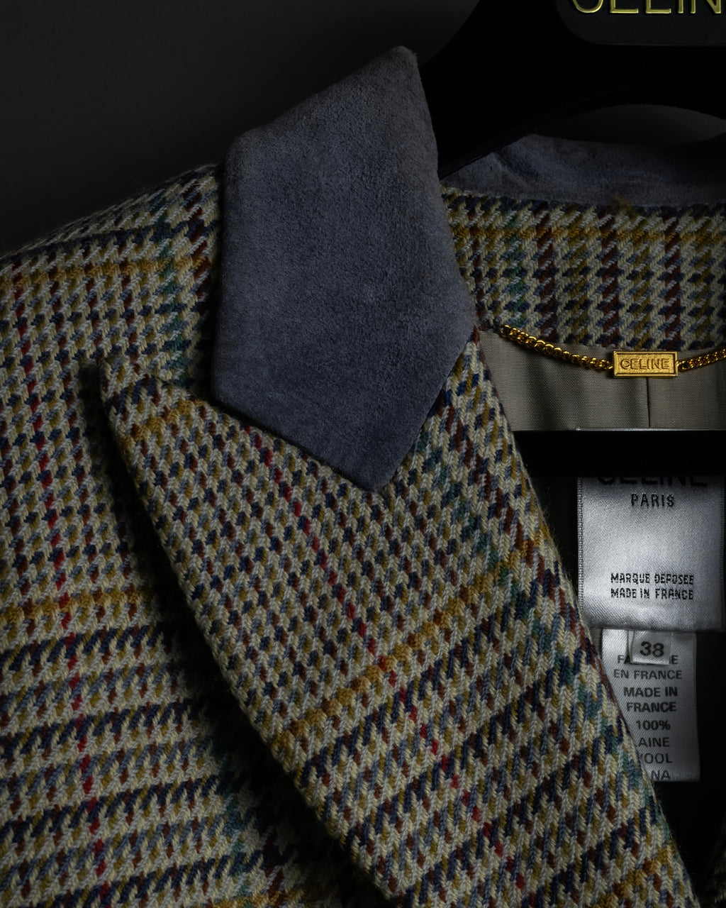 "CELINE" 90’s–00’s checked velvet collar coat