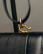 -SPECIAL- “HERMÈS” 80’s-90’s Camargue black leather and canvas shoulder bag