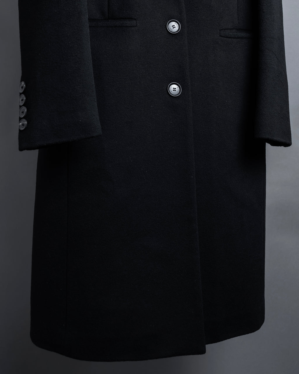 "GUCCI" Michele period solid black wool tailored coat