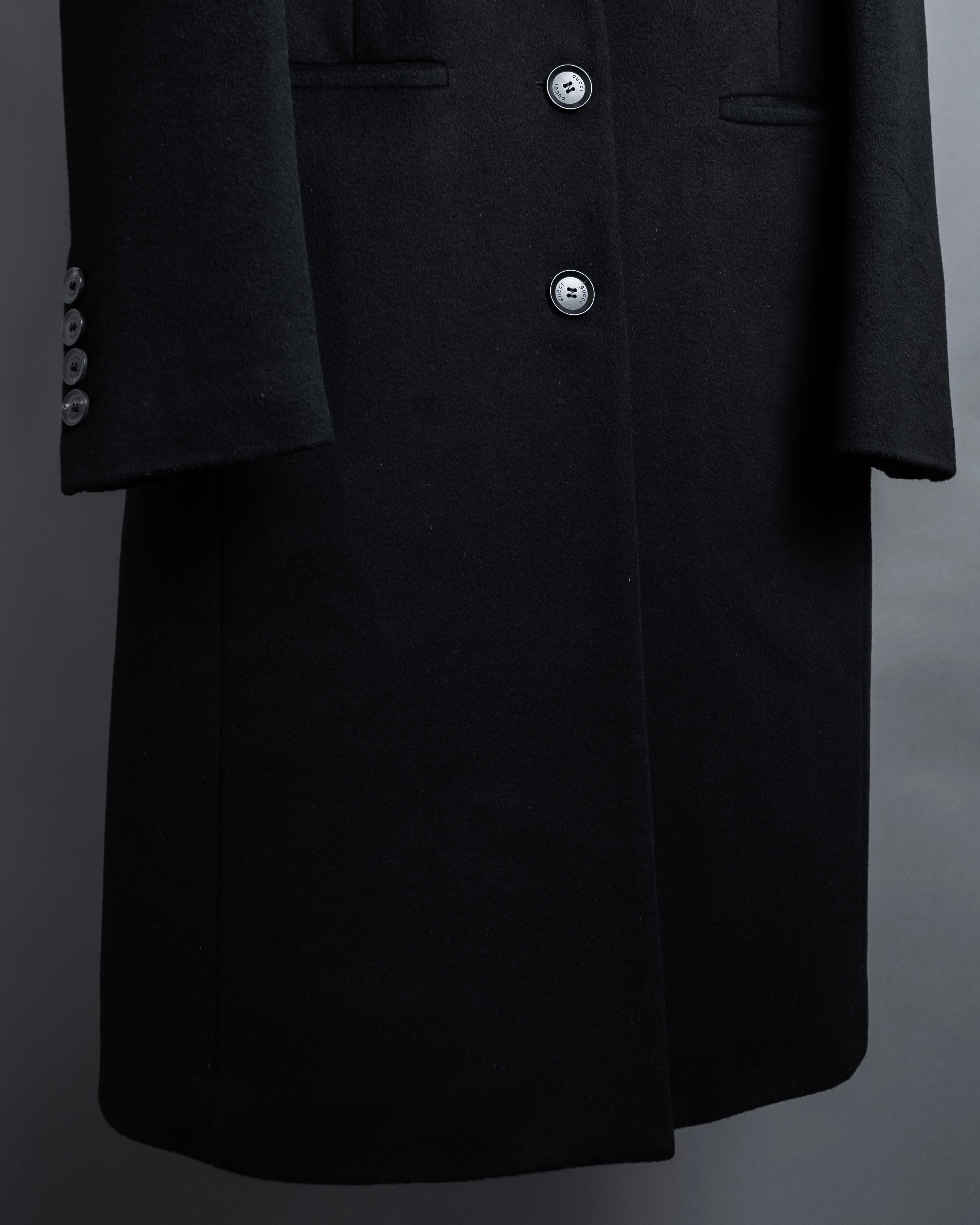 "GUCCI" Michele period solid black wool tailored coat