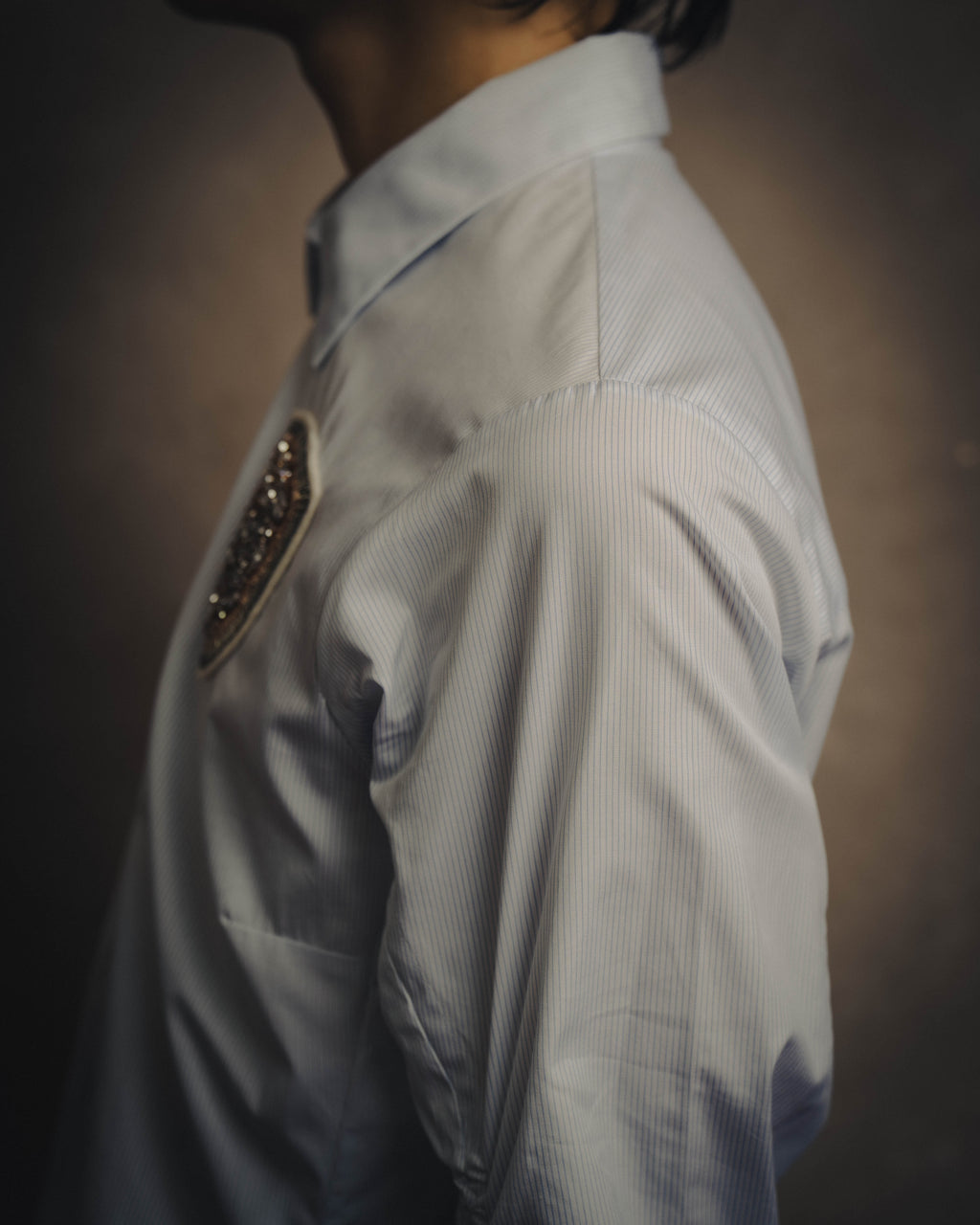 -SPECIAL- "Christian Dior" 00's-10's Embellished shield crest striped ruched sleeve shirt