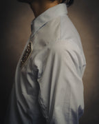 -SPECIAL- "Christian Dior" 00's-10's Embellished shield crest striped ruched sleeve shirt