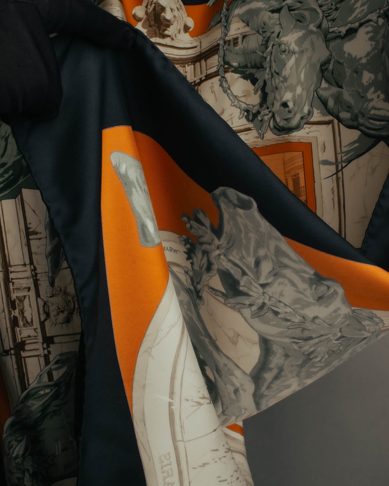 "Hermès" 90's-00's Architectural printed silk scarf