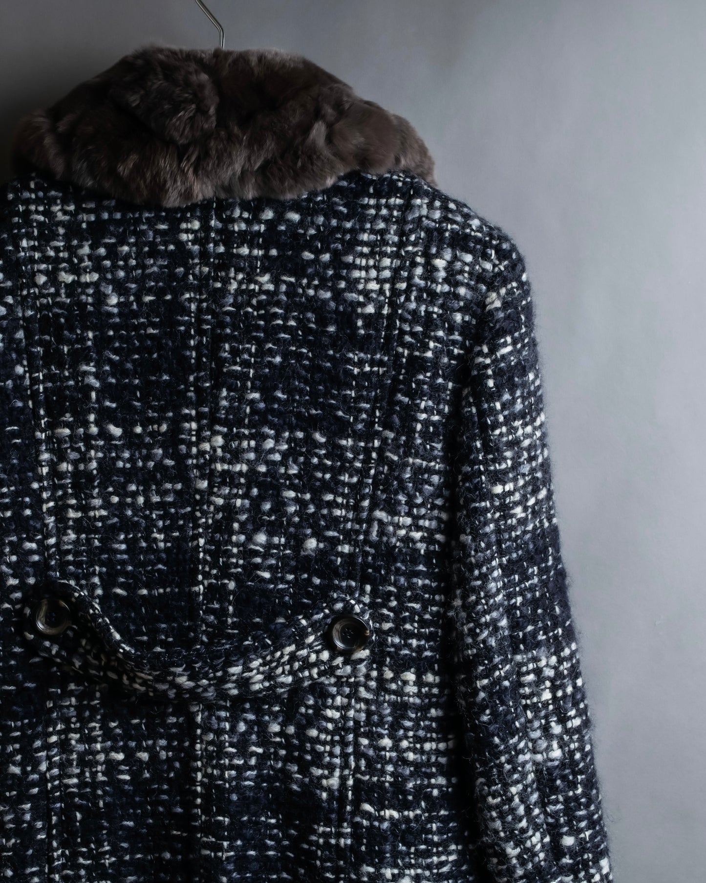 "Weekend Max Mara" Fur trimmed design collar tweed flare coat