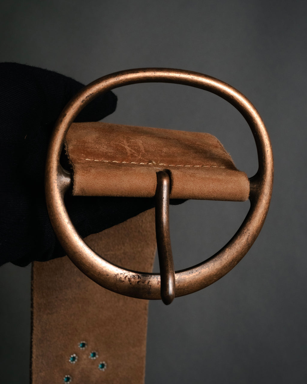 "DIESEL" 00’s Turquoise-studded embossed suede belt